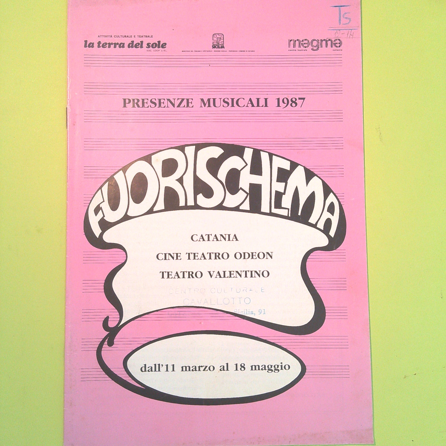 FUORISCHEMA CATANIA CINE TEATRO ODEON TEATRO VALENTINO PRESENZE MUSICALI 1987