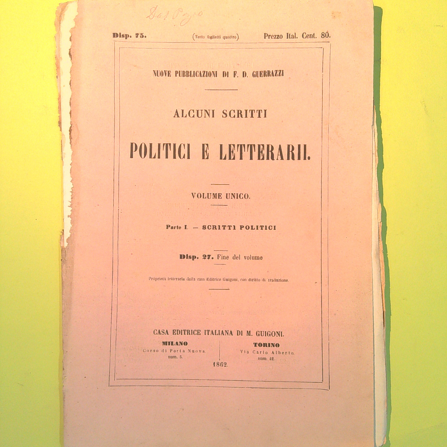 ALCUNI SCRITTI POLITICI E LETTERARI