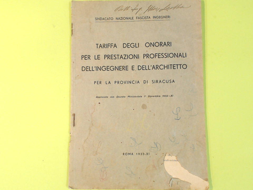TARIFFA ONORARI PRESTAZIONI PROFESSIONALI INGEGNERE E ARCHITETTO
