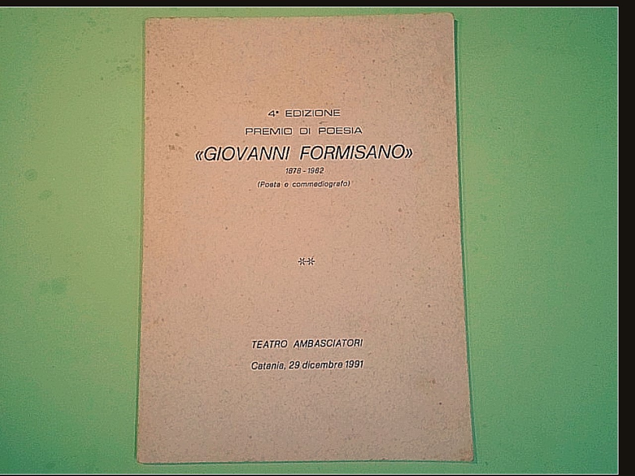 PREMIO DI POESIA GIOVANNI FORMISANO DICEMBRE 1991