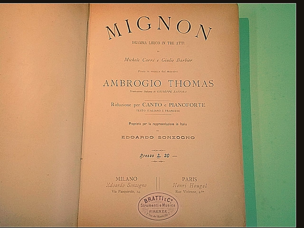 MIGNON DRAMMA LIRICO IN 3 ATTI RIDUZIONE PER CANTO E PIANOFORTE - immagine 2