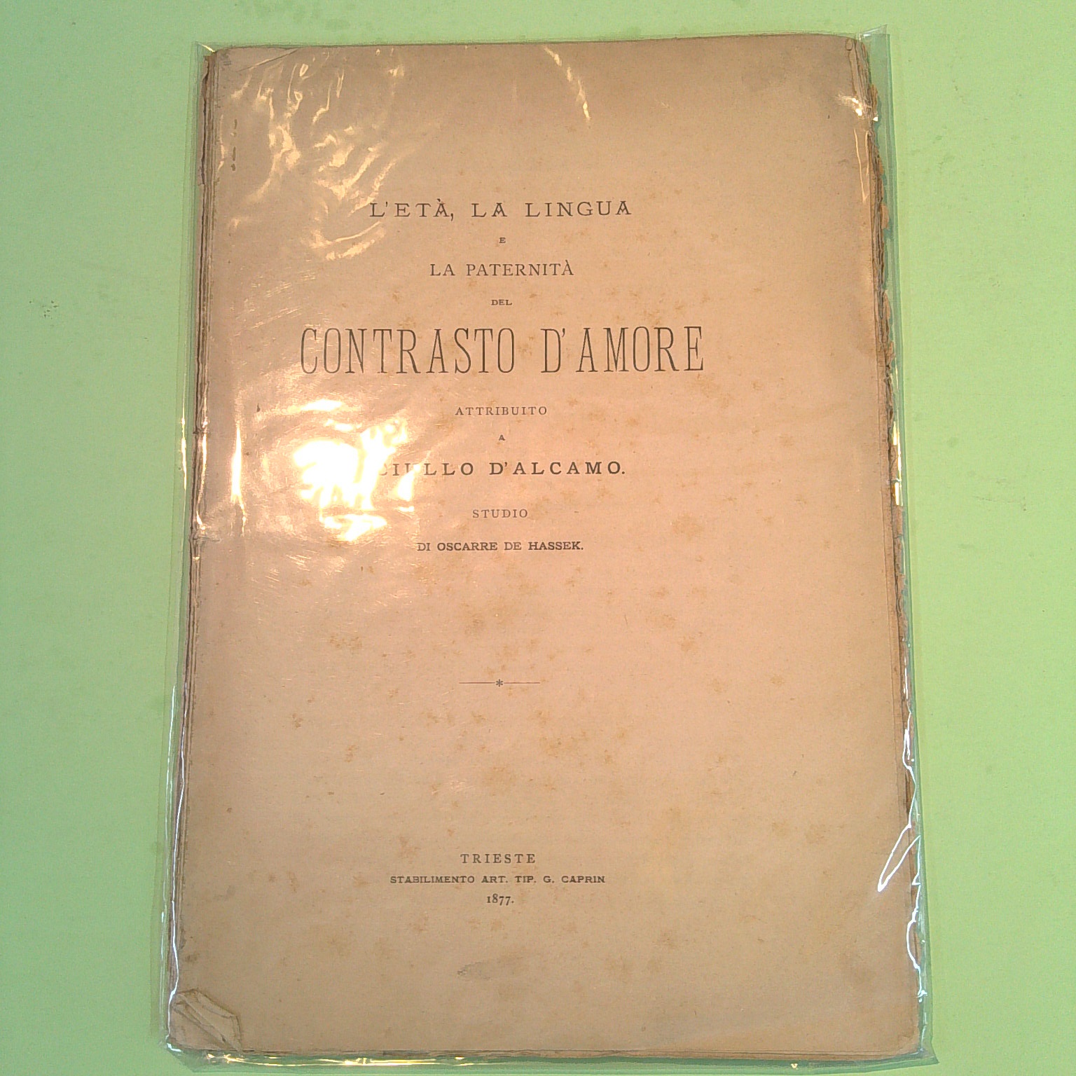 L'ETÀ LA LINGUA E LA PATERNITÀ DEL CONTRASTO D'AMORE