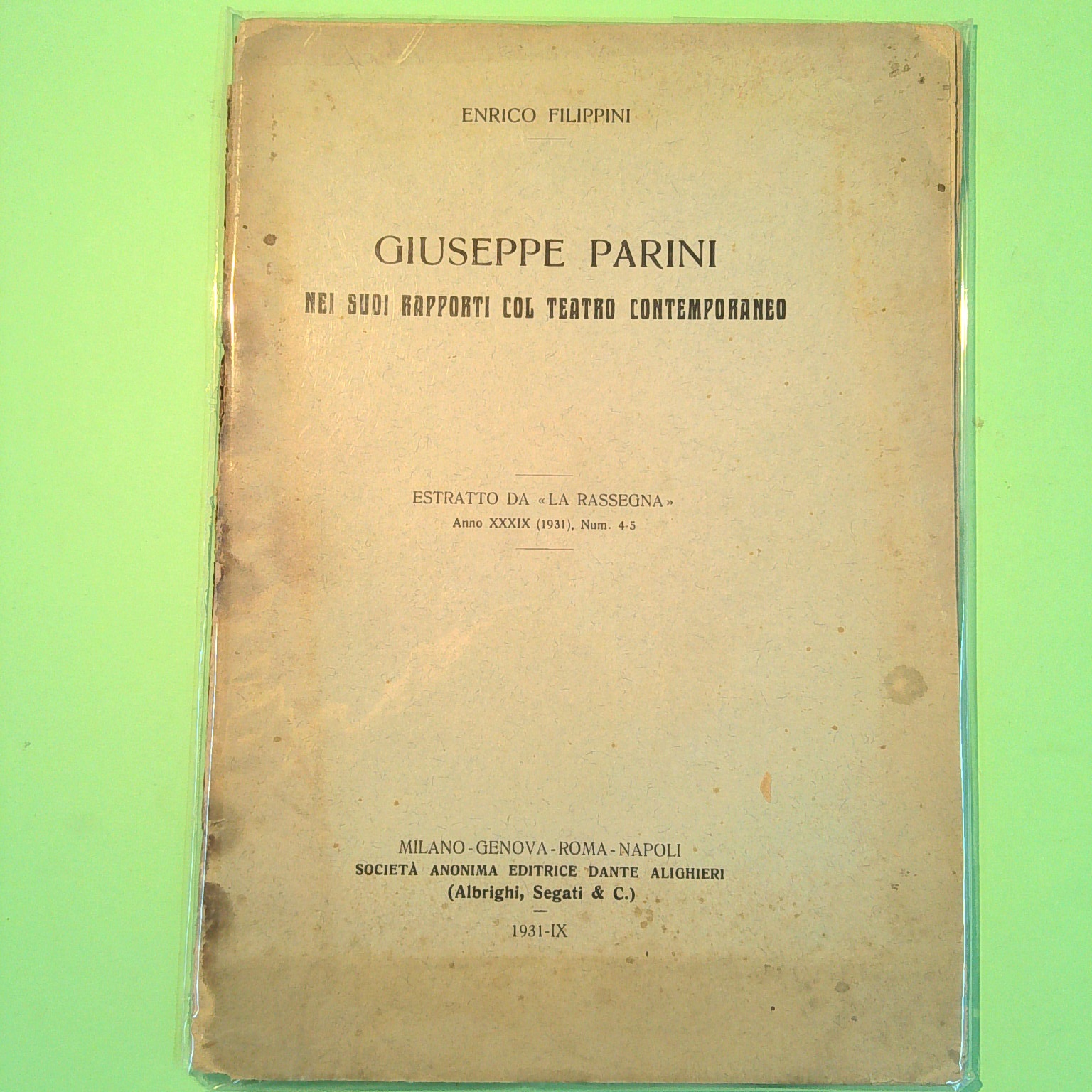 GIUSEPPE PARINI NEI SUOI RAPPORTI COL TEATRO CONTEMPORANEO