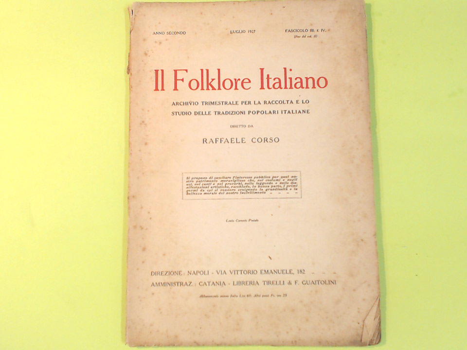 IL FOLKLORE ITALIANO LUGLIO 1927