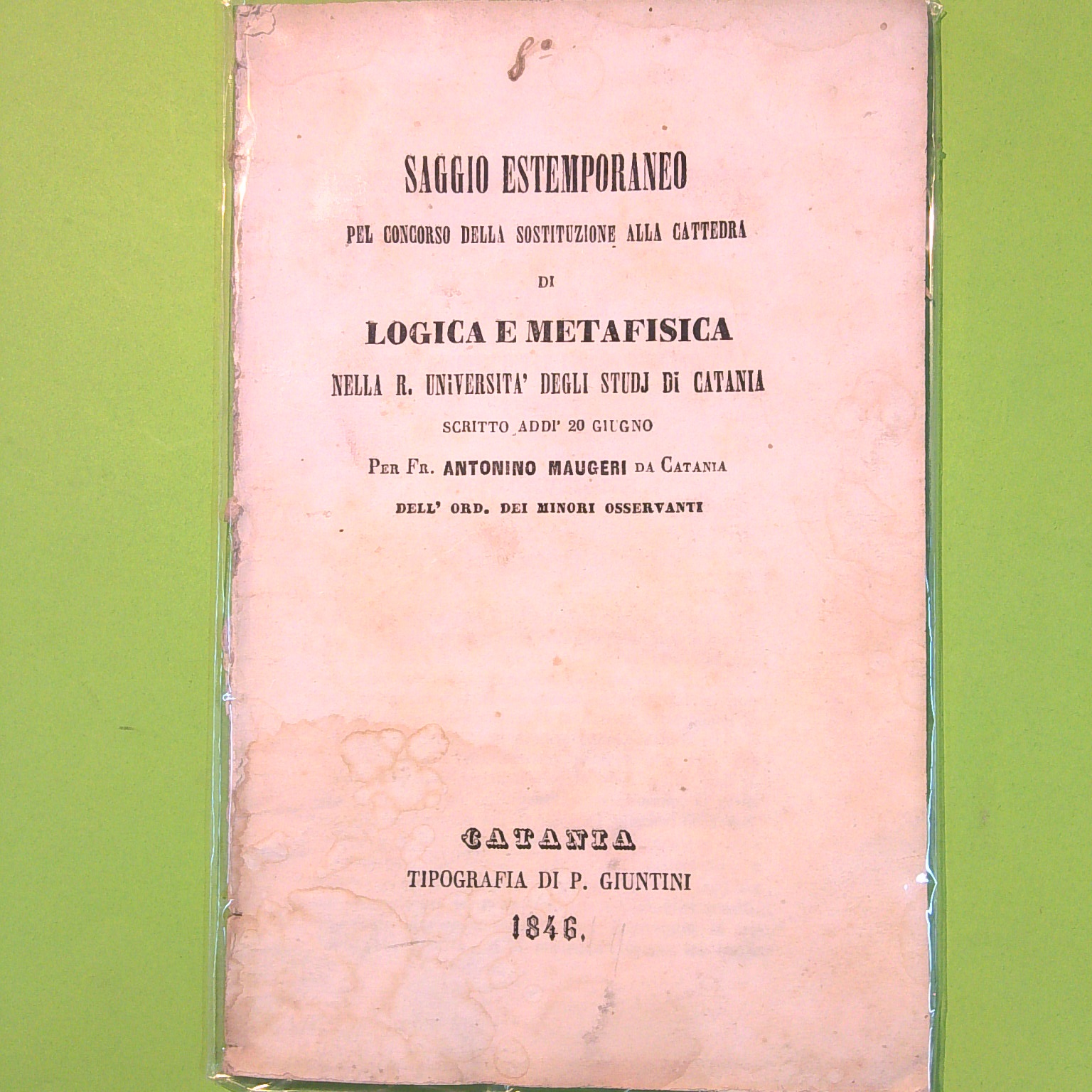 SAGGIO ESTEMPORANEO DI LOGICA E METAFISICA