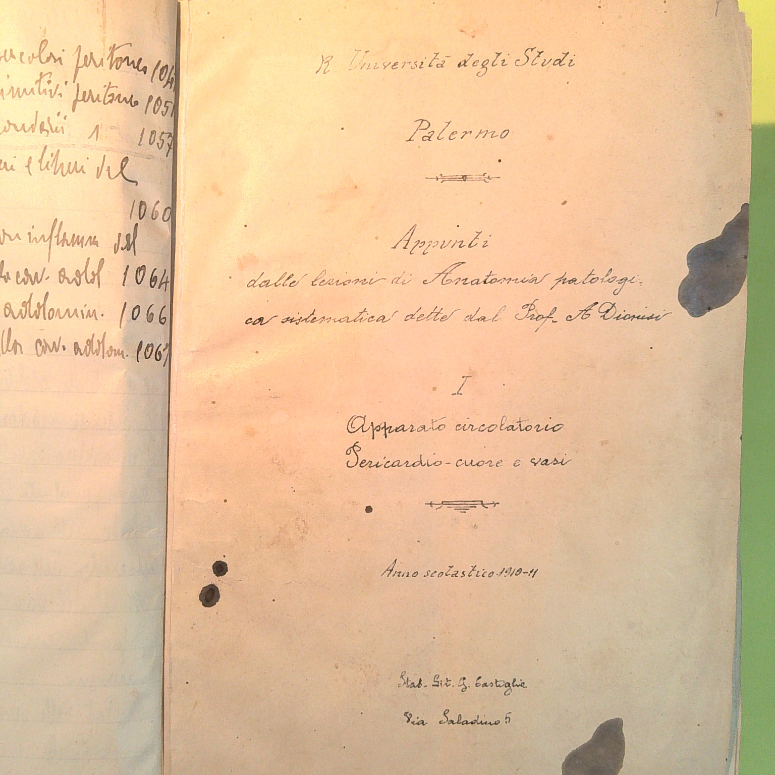 APPUNTI MANOSCRITTI DELLE LEZIONI DI ANATOMIA PATOLOGICA PROF DIONISI 1910-11 - immagine 2