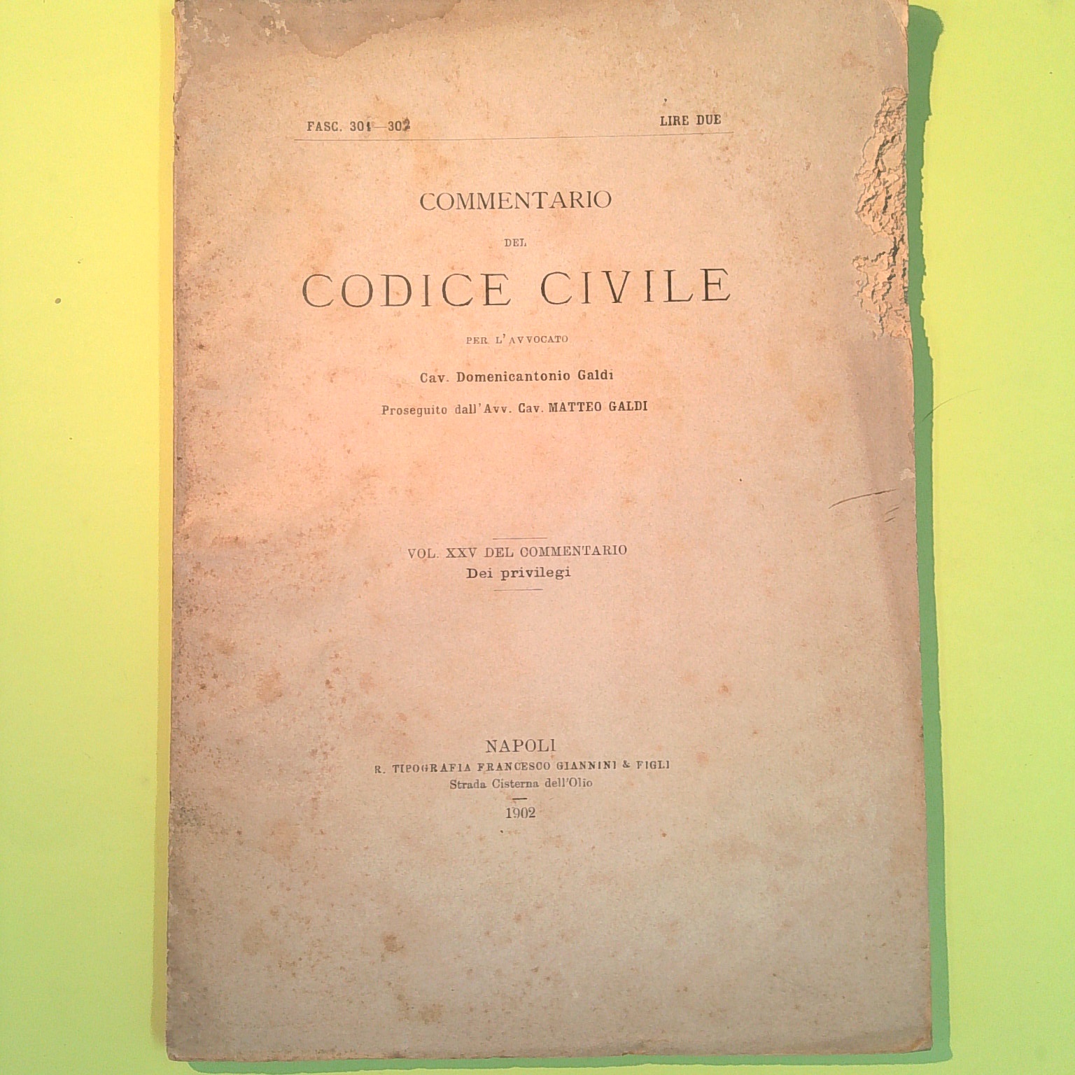 COMMENTARIO CODICE CIVILE VOL XXV FASC 301-302