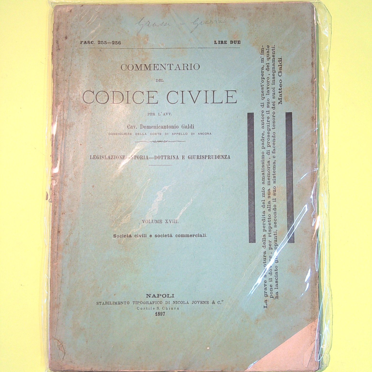 COMMENTARIO DEL CODICE CIVILE VOL XVIII FASC 255-256