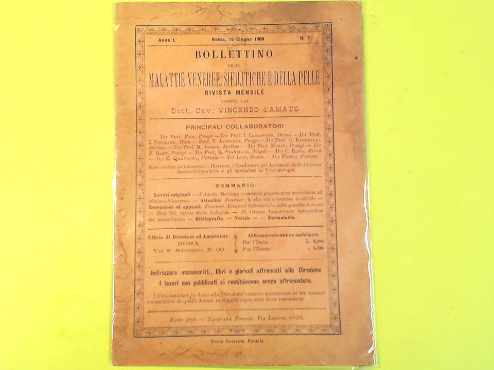 BOLLETTINO DELLE MALATTIE VENEREE SIFILITICHE E DELLA PELLE
