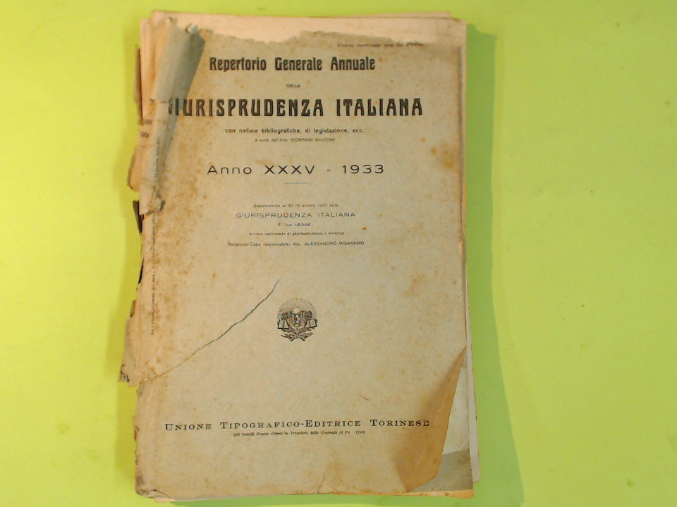 REPERTORIO GENERALE ANNUALE GIURISPRUDENZA ITALIANA 1933