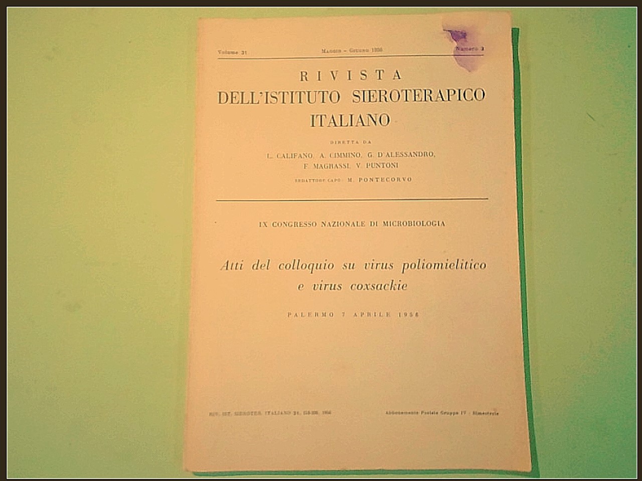 RIVISTA DELL'ISTITUTO SIEROTERAPICO ITALIANO MAGGIO GIUGNO 1956 N 3