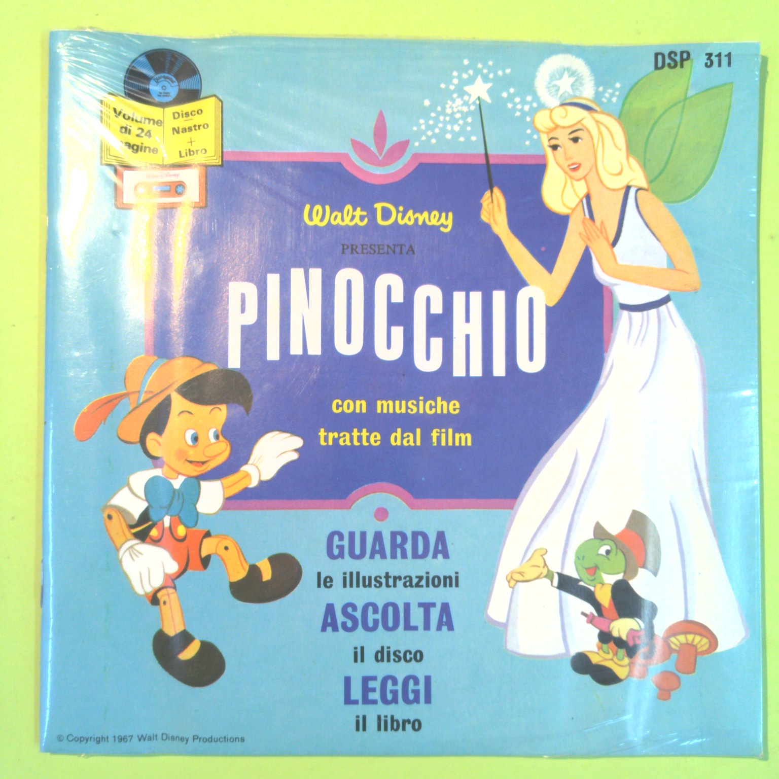 PINOCCHIO WALT DISNEY DISCO 45 GIRI DSP 311 1967