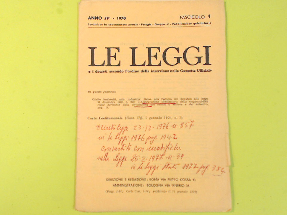 LE LEGGI 1970 FASCICOLO 1