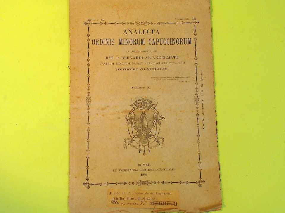 ANALECTA ORDINIS MINORUM CAPUCCINORUM VOL X FASC IX