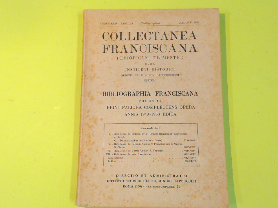 COLLECTANEA FRANCISCANA BIBLIOGRAPHIA FRANCISCANA TOMUS X 1957-1958