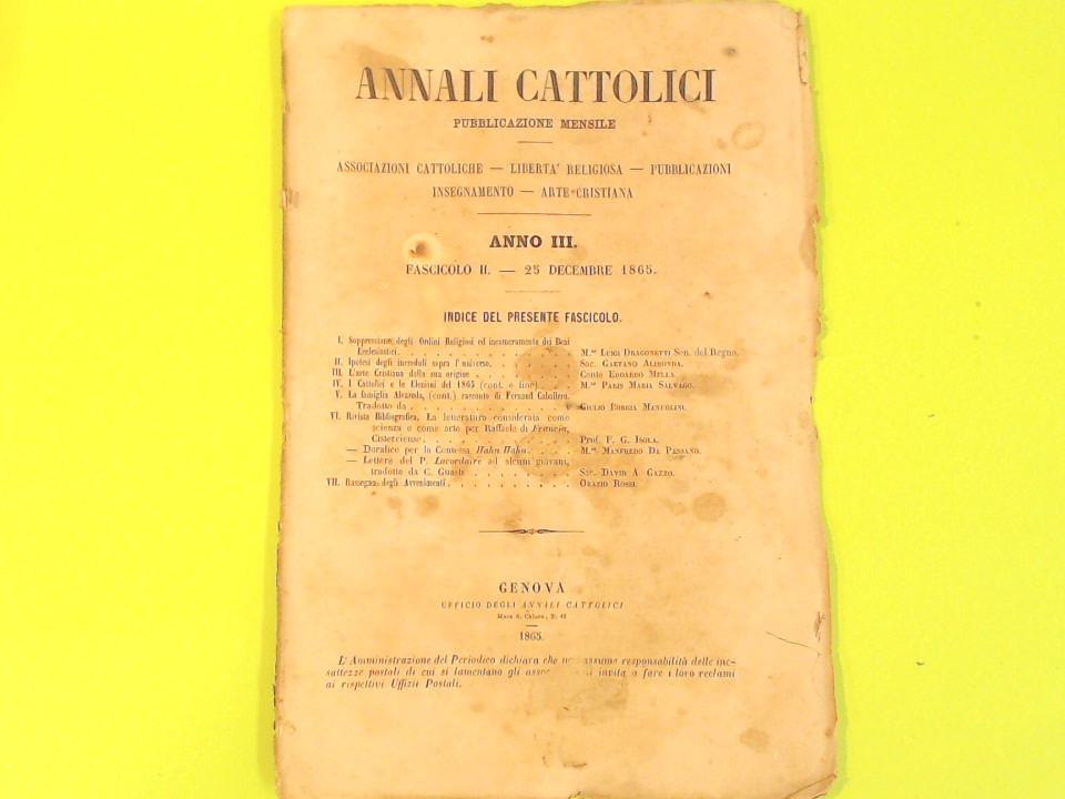 ANNALI CATTOLICI FASC II 25 DICEMBRE 1865