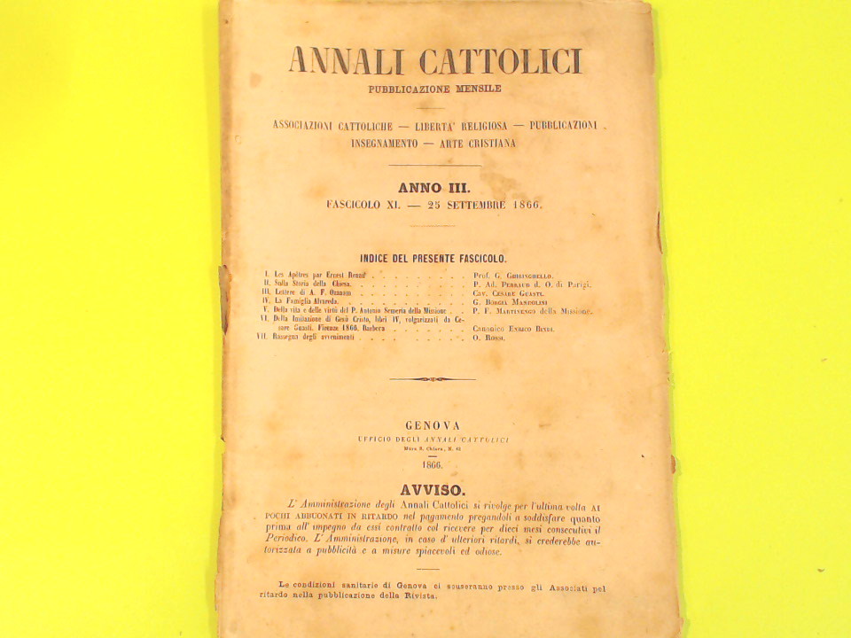 ANNALI CATTOLICI FASC XI 25 SETTEMBRE 1866