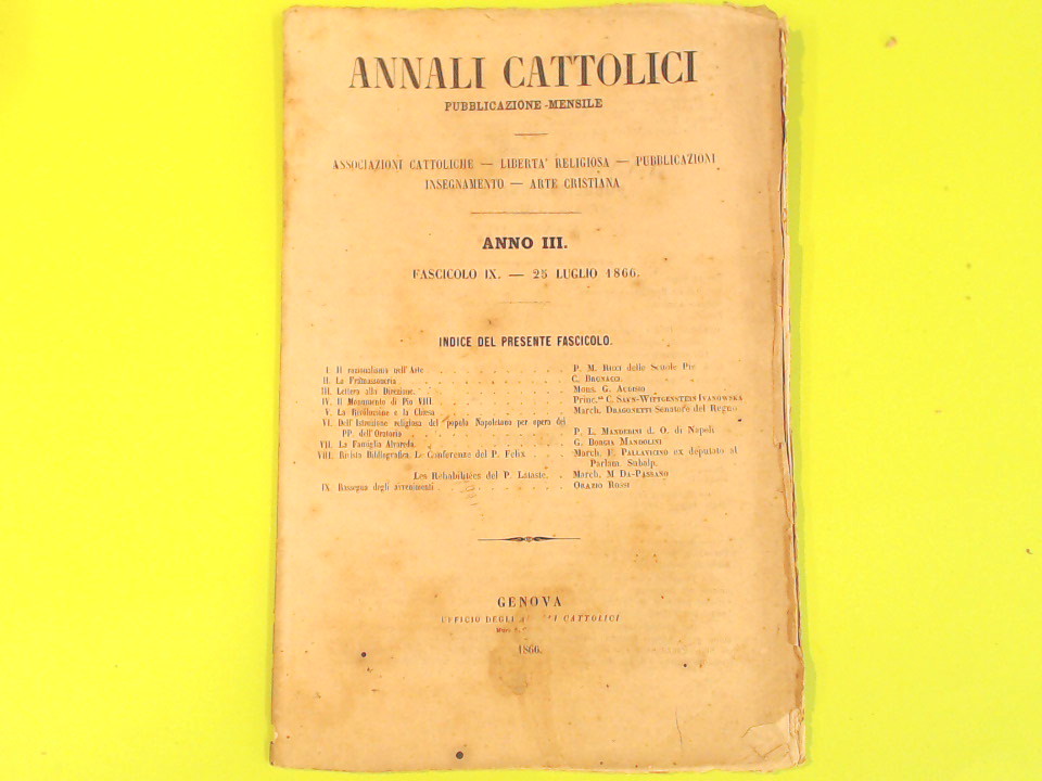 ANNALI CATTOLICI FASC IX 25 LUGLIO 1866