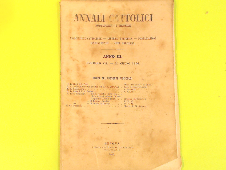 ANNALI CATTOLICI FASC VIII 25 GIUGNO 1866