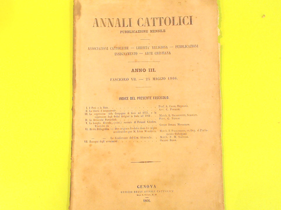 ANNALI CATTOLICI FASC VII 25 MAGGIO 1866