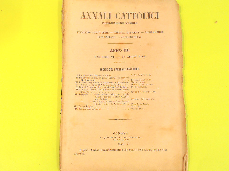 ANNALI CATTOLICI FASC VI 25 APRILE 1866