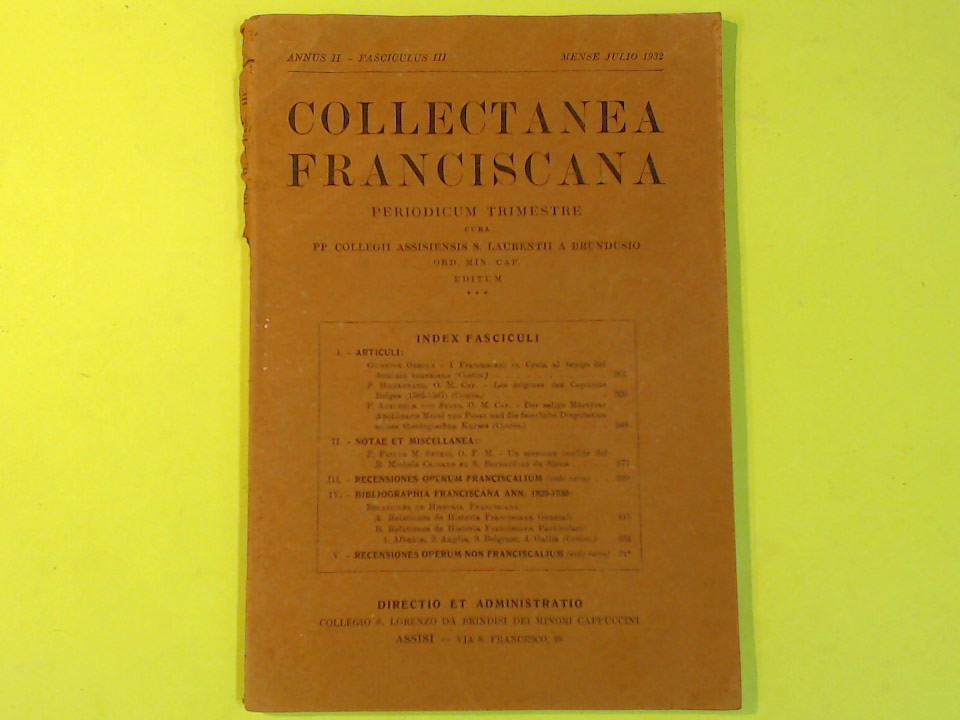 COLLECTANEA FRANCISCANA LUGLIO 1932 FASC. III
