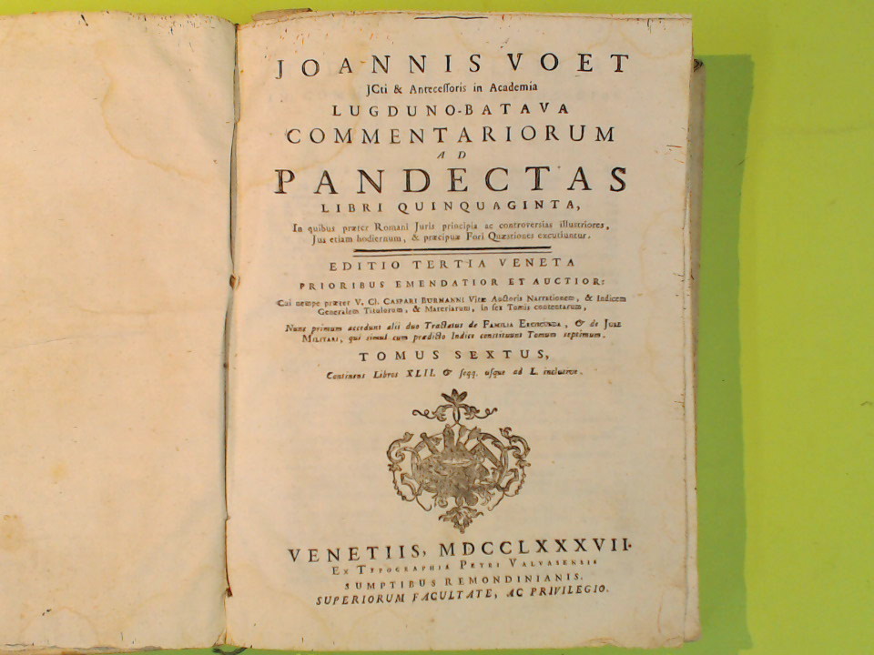 COMMENTARIORUM AD PANDECTAS TOMUS SEXTUS - immagine 2