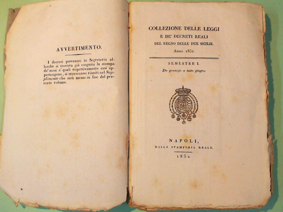 COLLEZIONE LEGGI E DECRETI REALI REGNO DUE SICILIE GENNAIO GIUGNO 1832