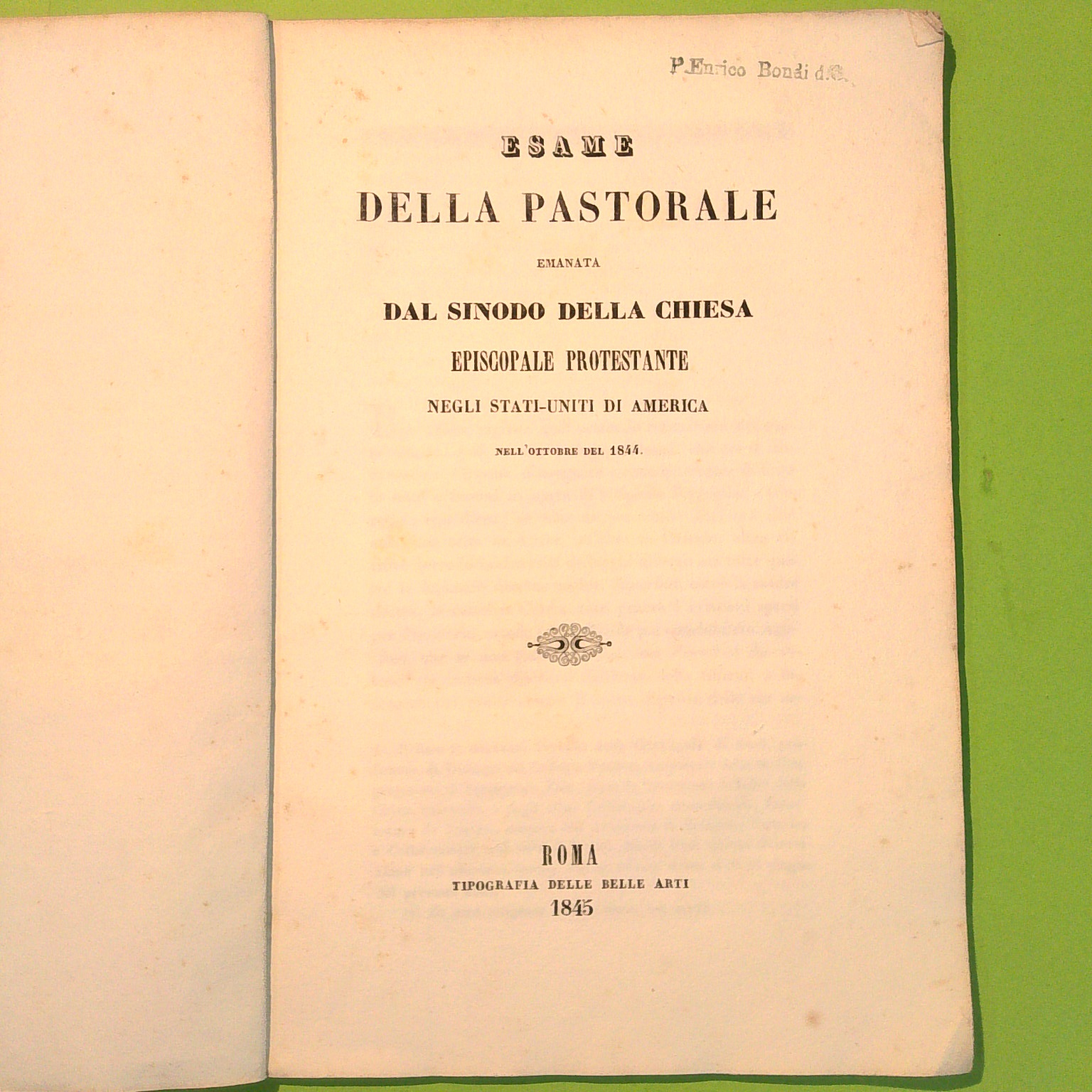 ESAME DELLA PASTORALE CHIESA EPISCOPALE PROTESTANTE STATI UNITI AMERICA 1845