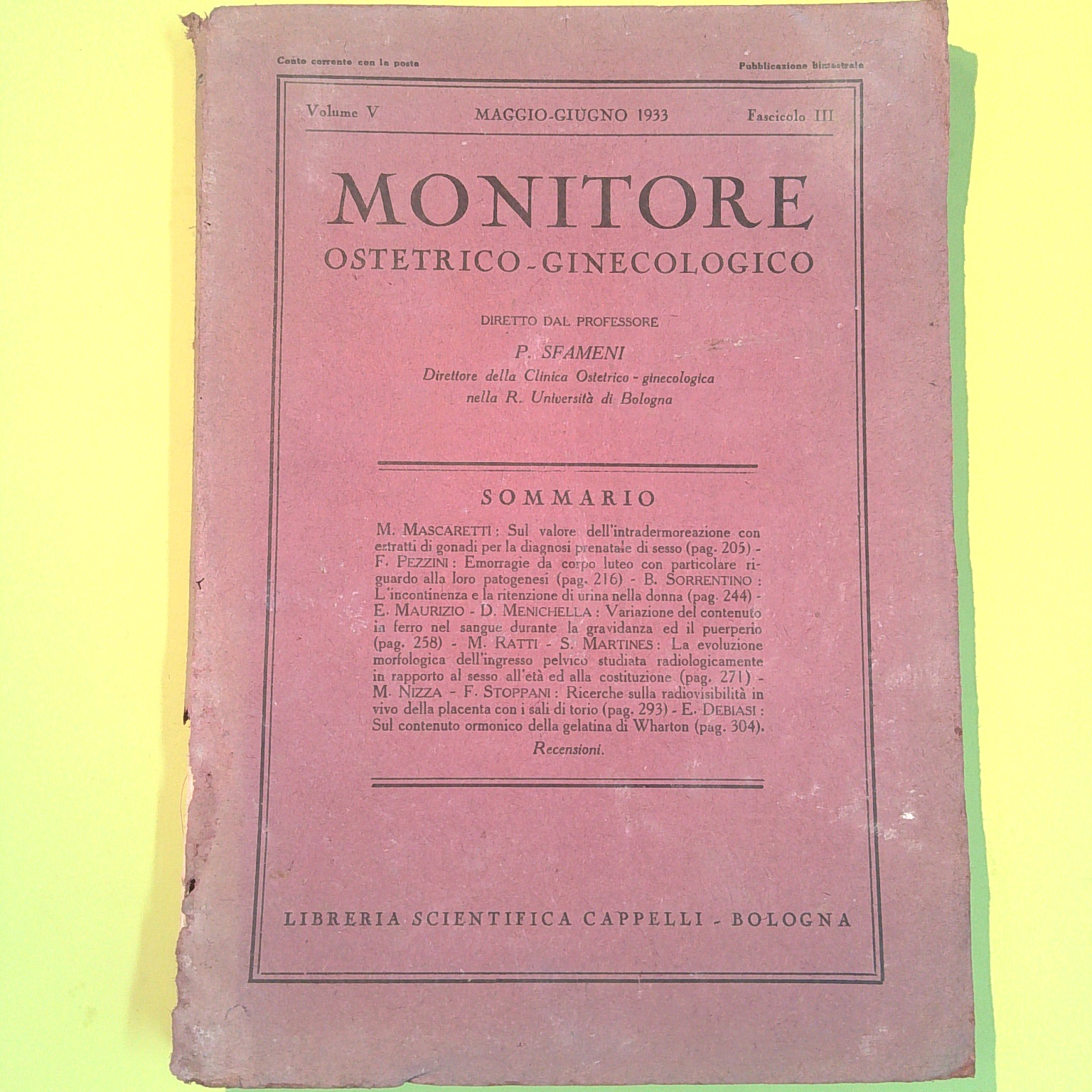 MONITORE OSTETRICO GINECOLOGICO MAGGIO GIUGNO 1933 FASC. III
