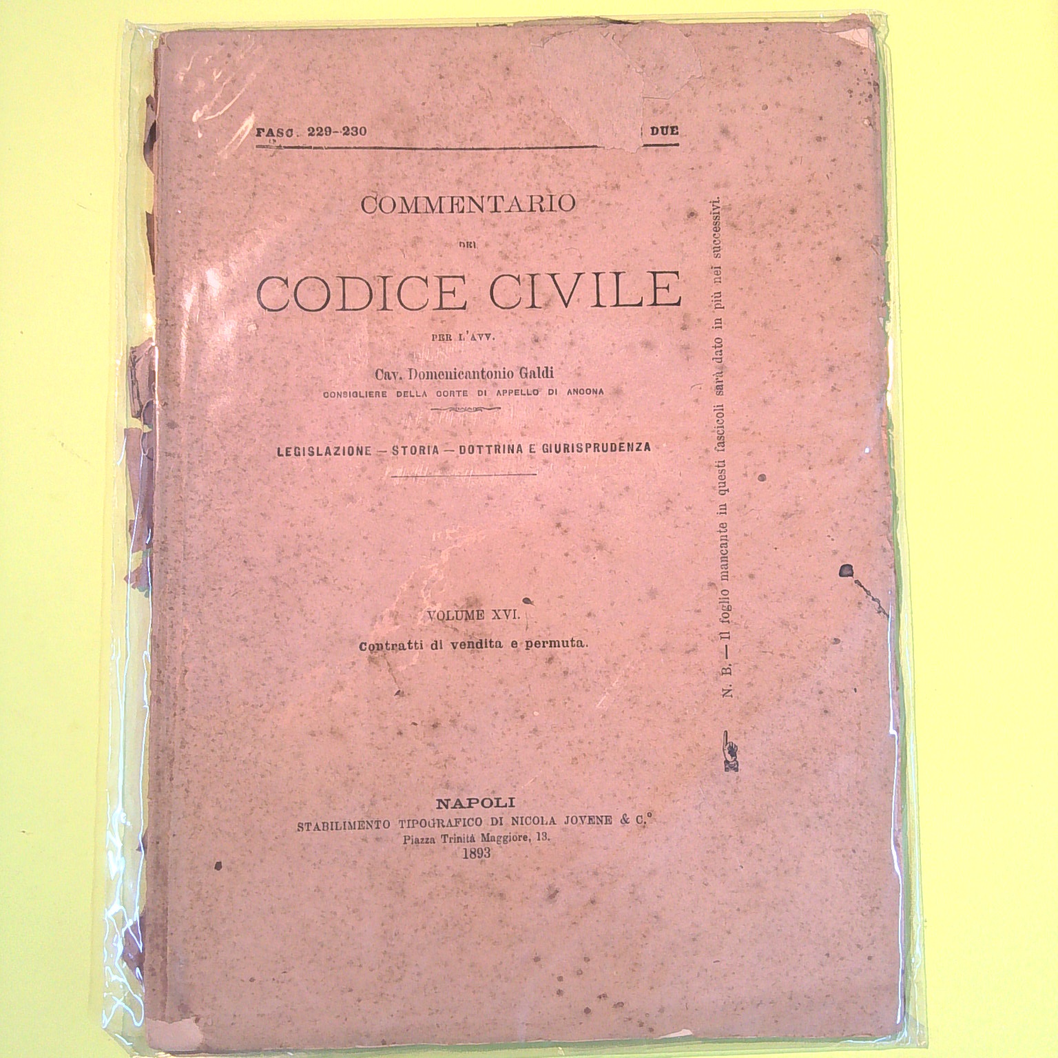 COMMENTARIO DEL CODICE CIVILE VOL XVI FASC 229-230