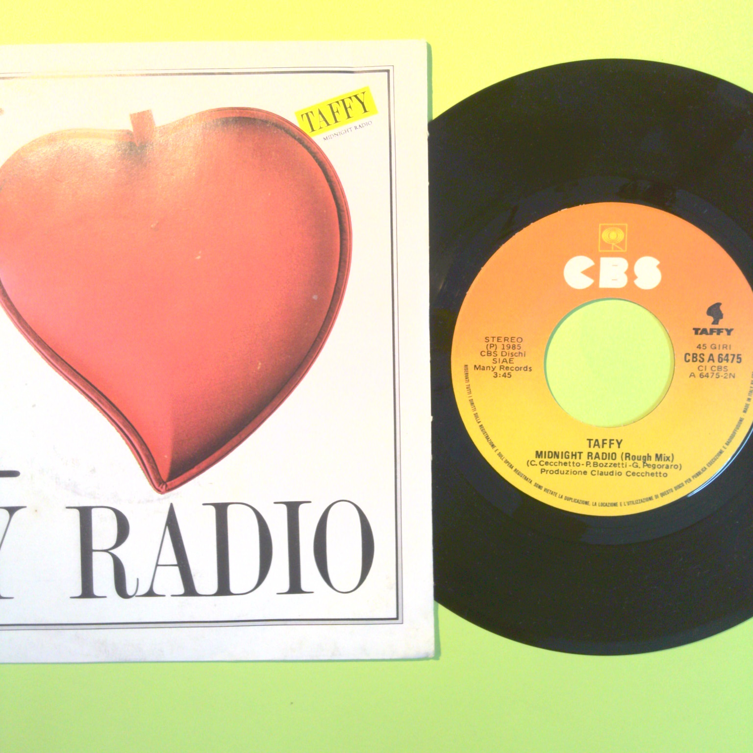 MIDNIGHT RADIO TAFFY DISCO 45 GIRI CBS A 6475 1985 - immagine 2