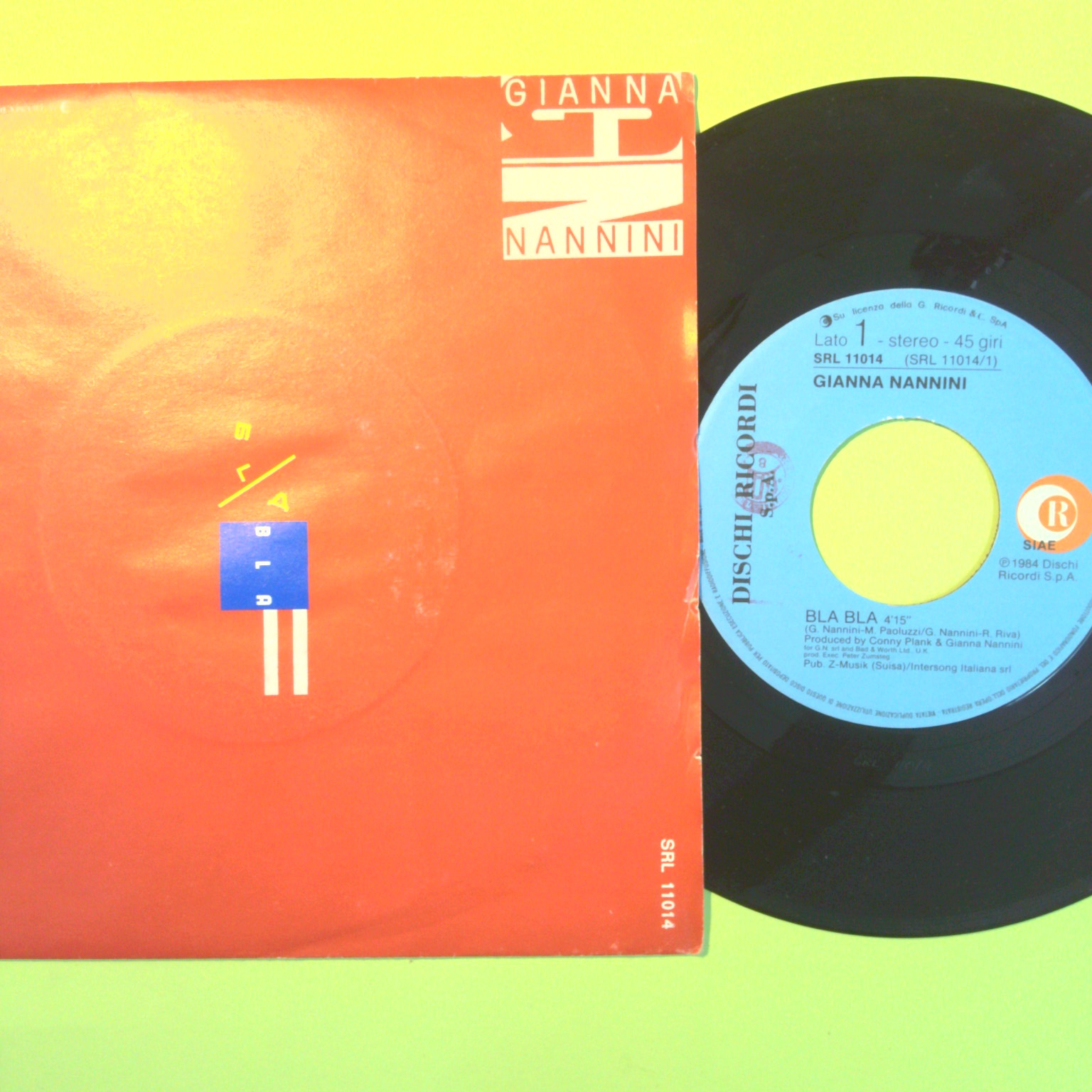 FIESTA/BLA BLA GIANNA NANNINI DISCO 45 GIRI SRL 11014 1984 - immagine 2