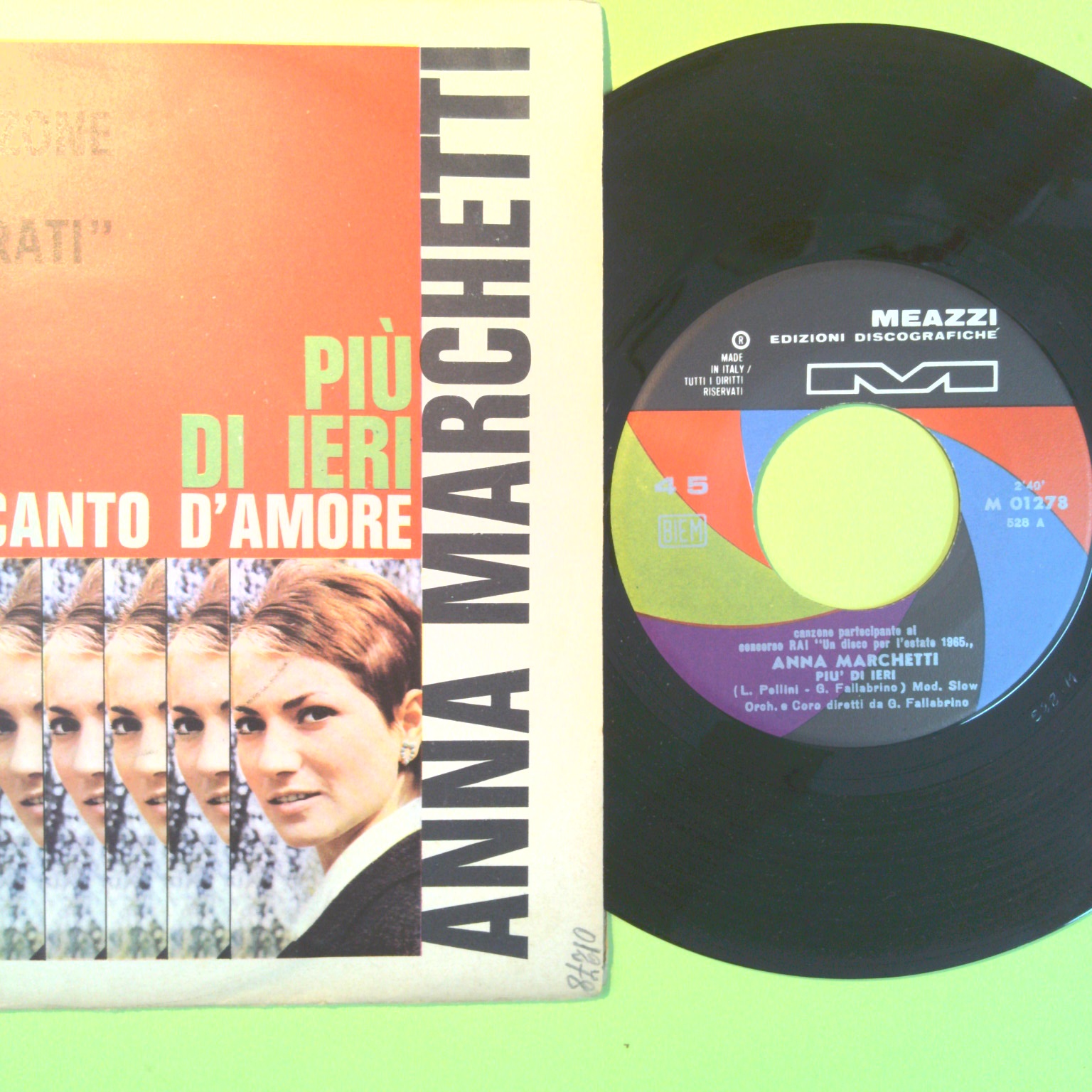 PIÙ DI IERI/CANTO D'AMORE ANNA MARCHETTI DISCO 45 GIRI M 01278 1965 - immagine 2