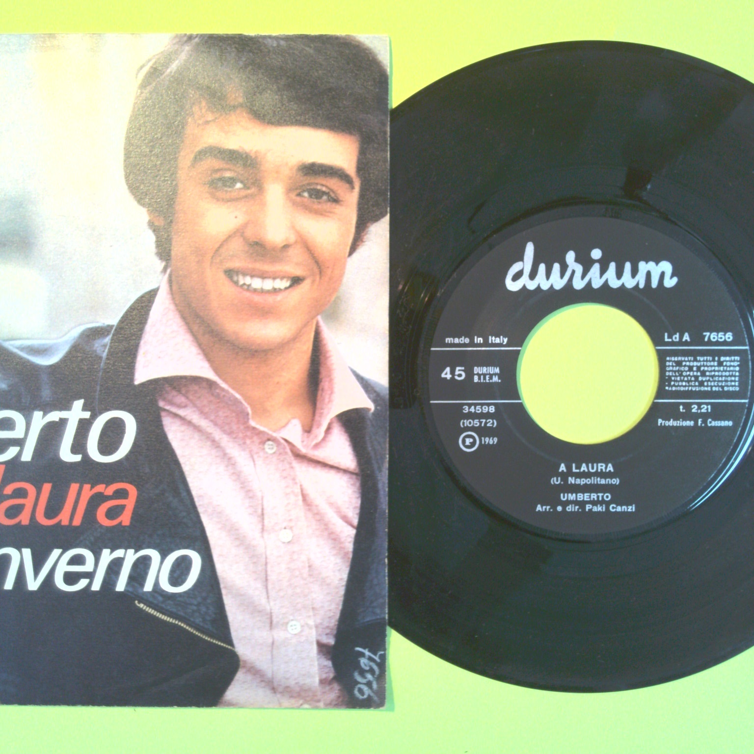 A LAURA/INVERNO UMBERTO DISCO 45 GIRI DURIUM LD A 7656 1969 - immagine 2