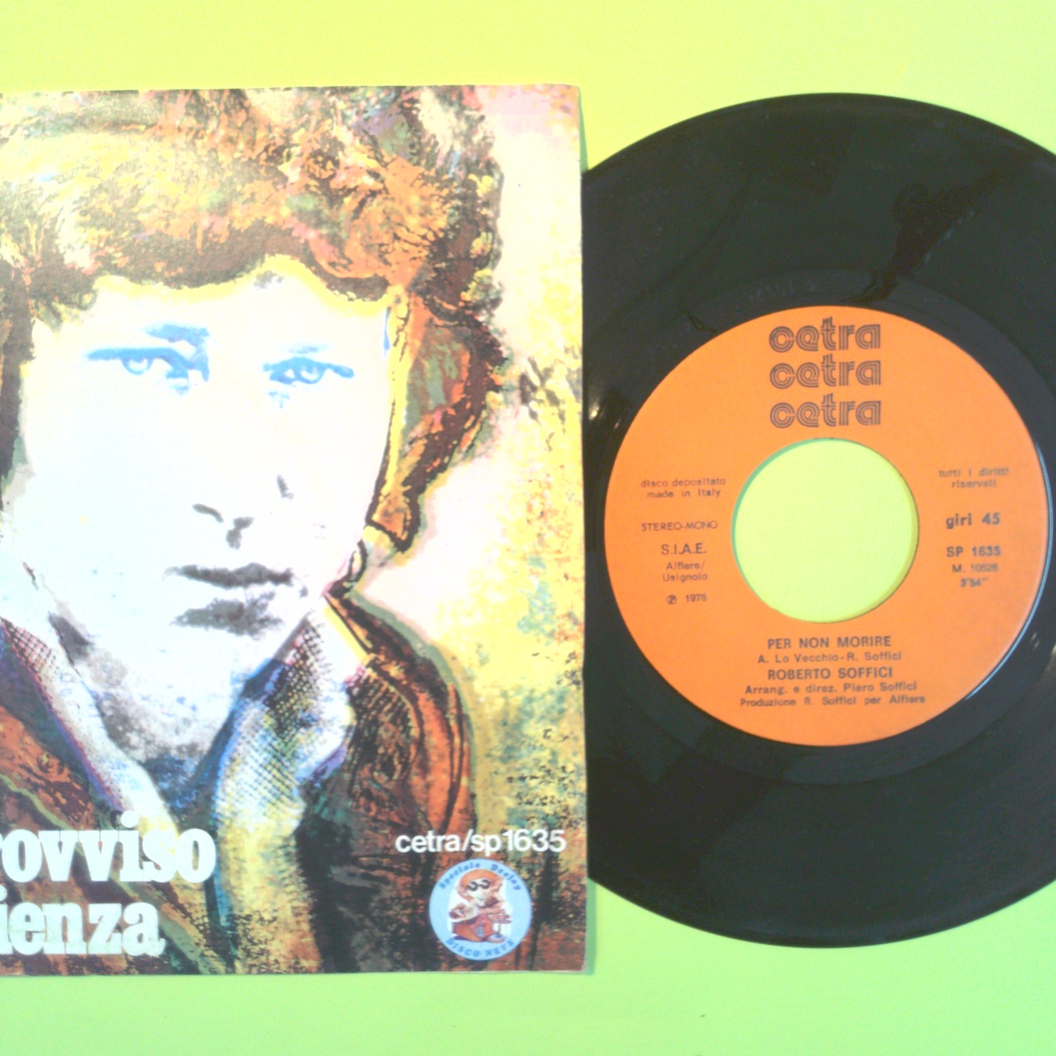 ALL'IMOROVVISO L'INCOSCIENZA/PER NON MORIRE ROBERTO SOFFICI 45 GIRI SP 16351976 - immagine 2