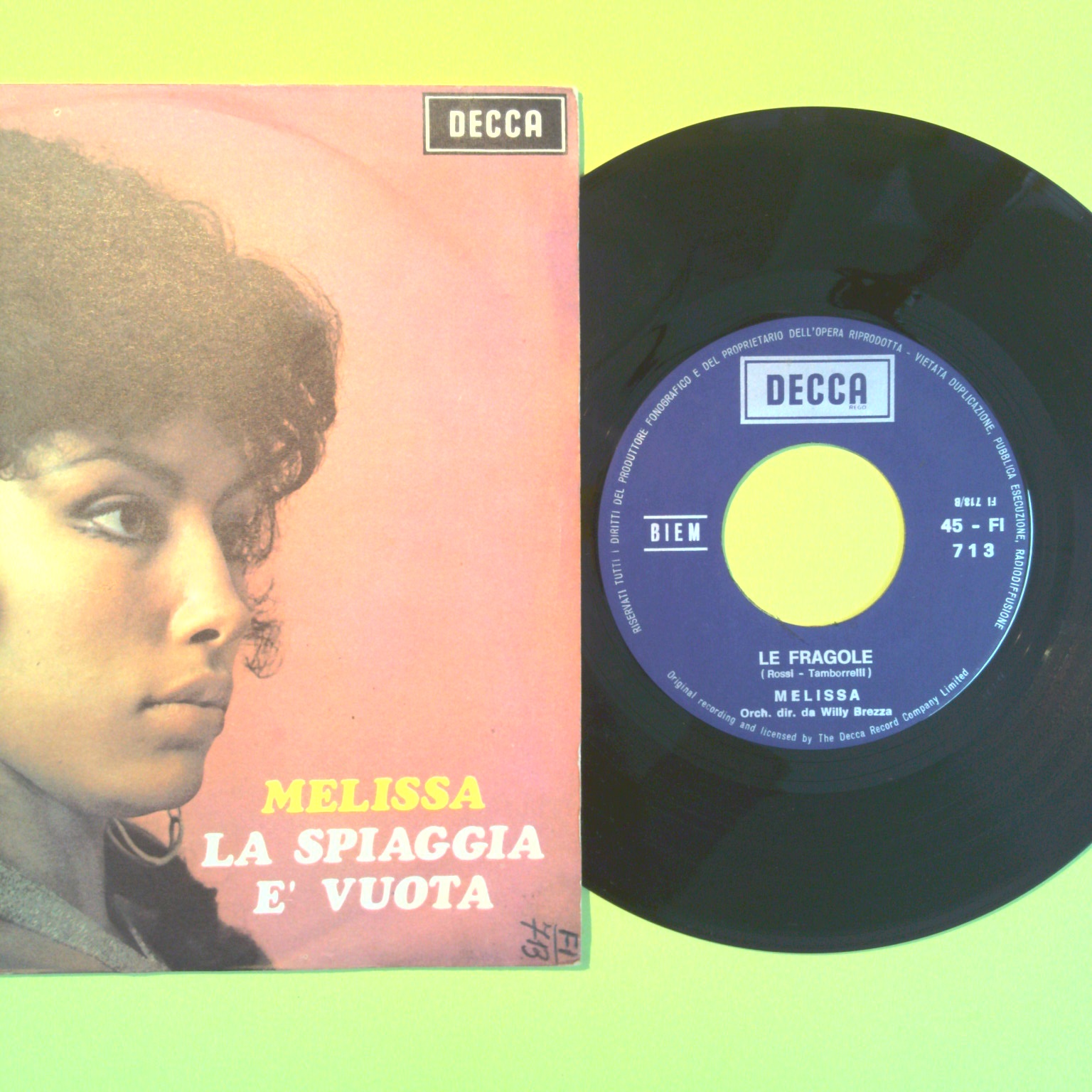 LA SPIAGGIA È VUOTA/MELISSA LE FRAGOLE 45 GIRI DECCA FI 713 1969 - immagine 2