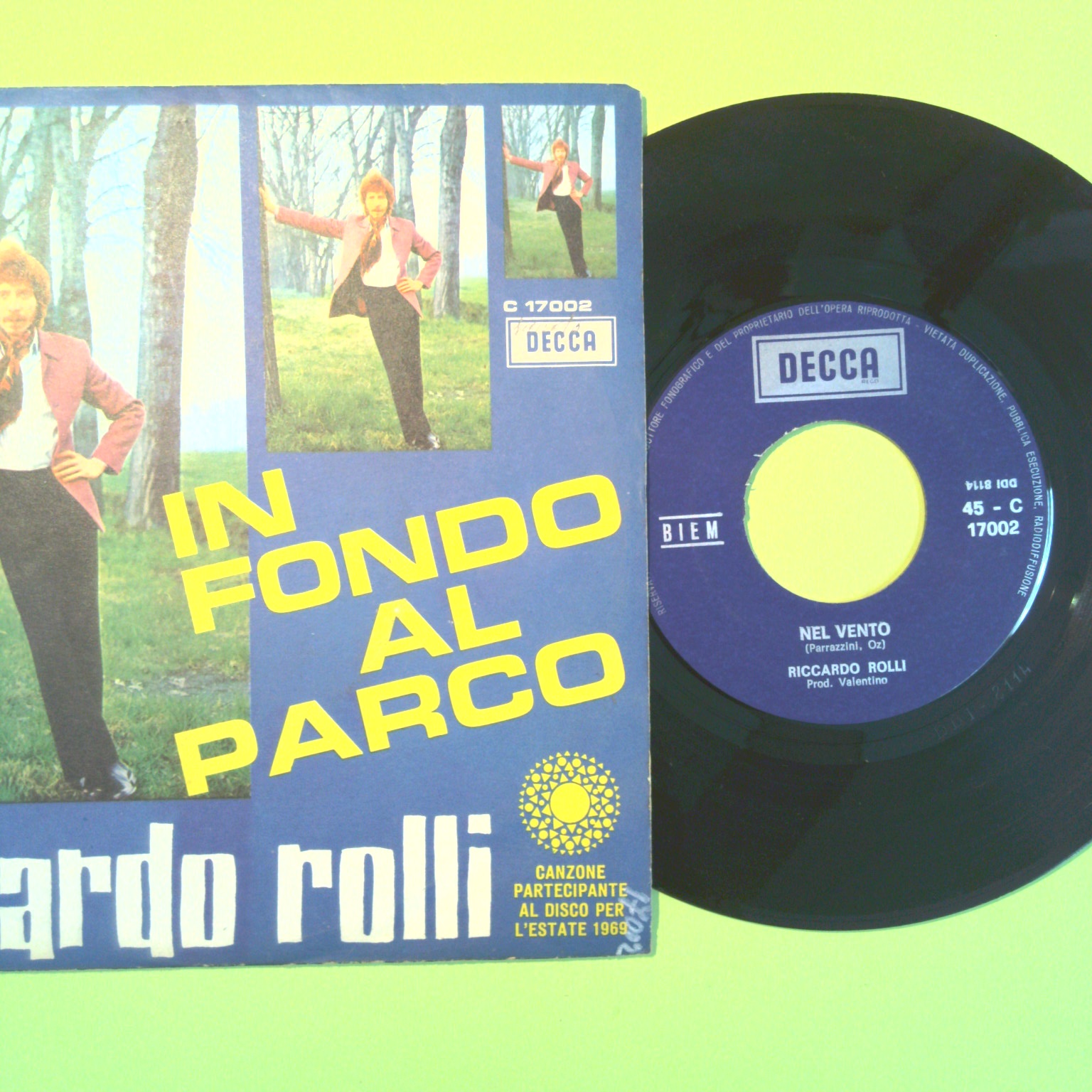 IN FONDO AL PARCO/NEL VENTO RICCARDO ROLLI 45 GIRI C 17002 1969 - immagine 2
