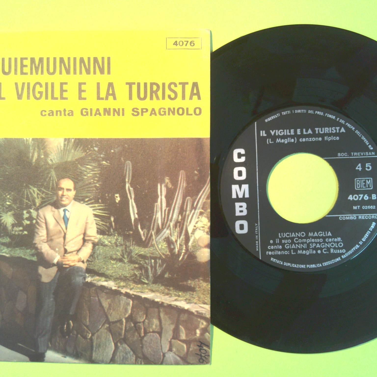 FUIEMUNINNI/IL VIGILE E LA TURISTA GIANNI SPAGNOLO 45 GIRI COMBO 4076 1966 - immagine 2