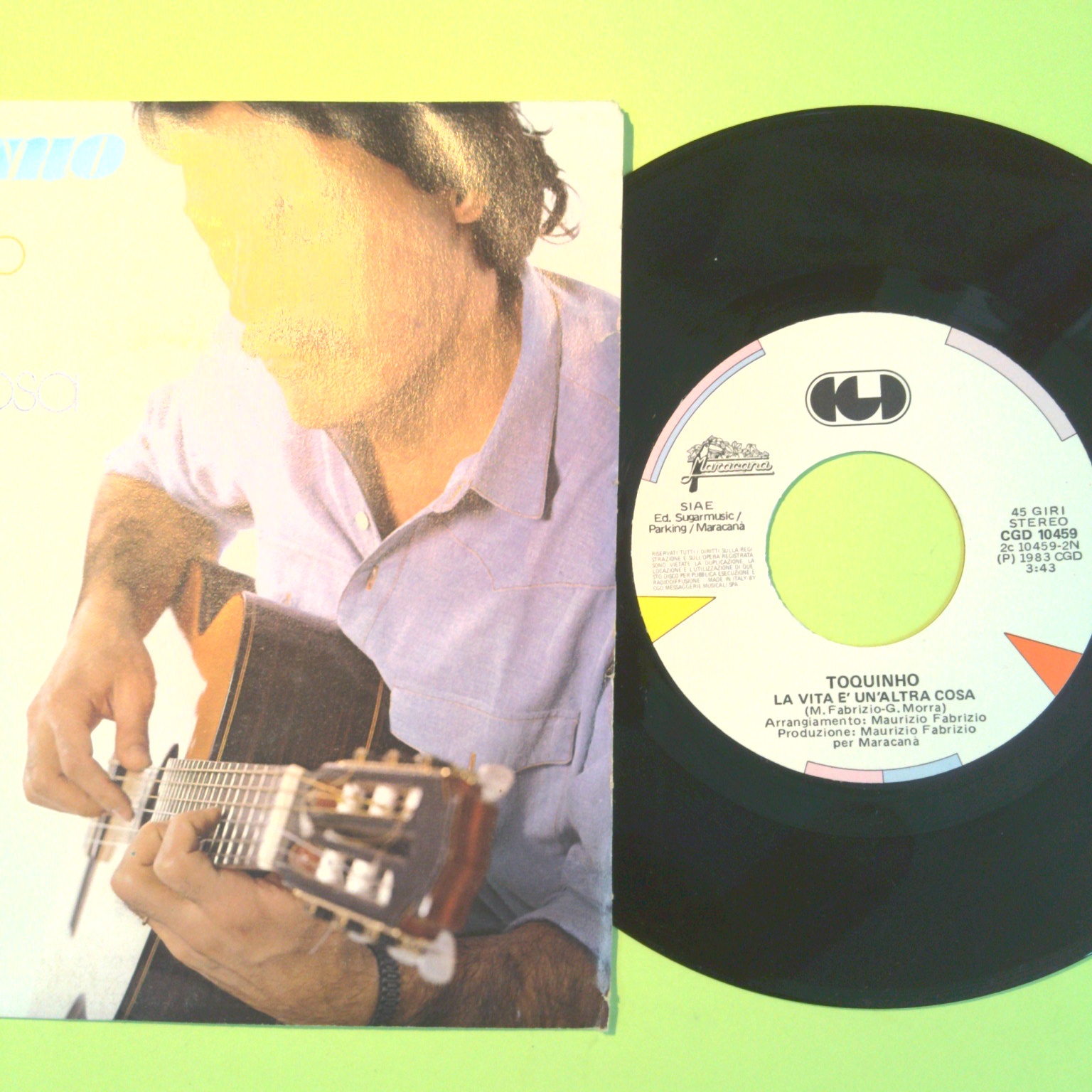 ACQUARELLO/LA VITA È UN'ALTRA COSA TOQUINHO 45 GIRI CGD 10459 1983 - immagine 2