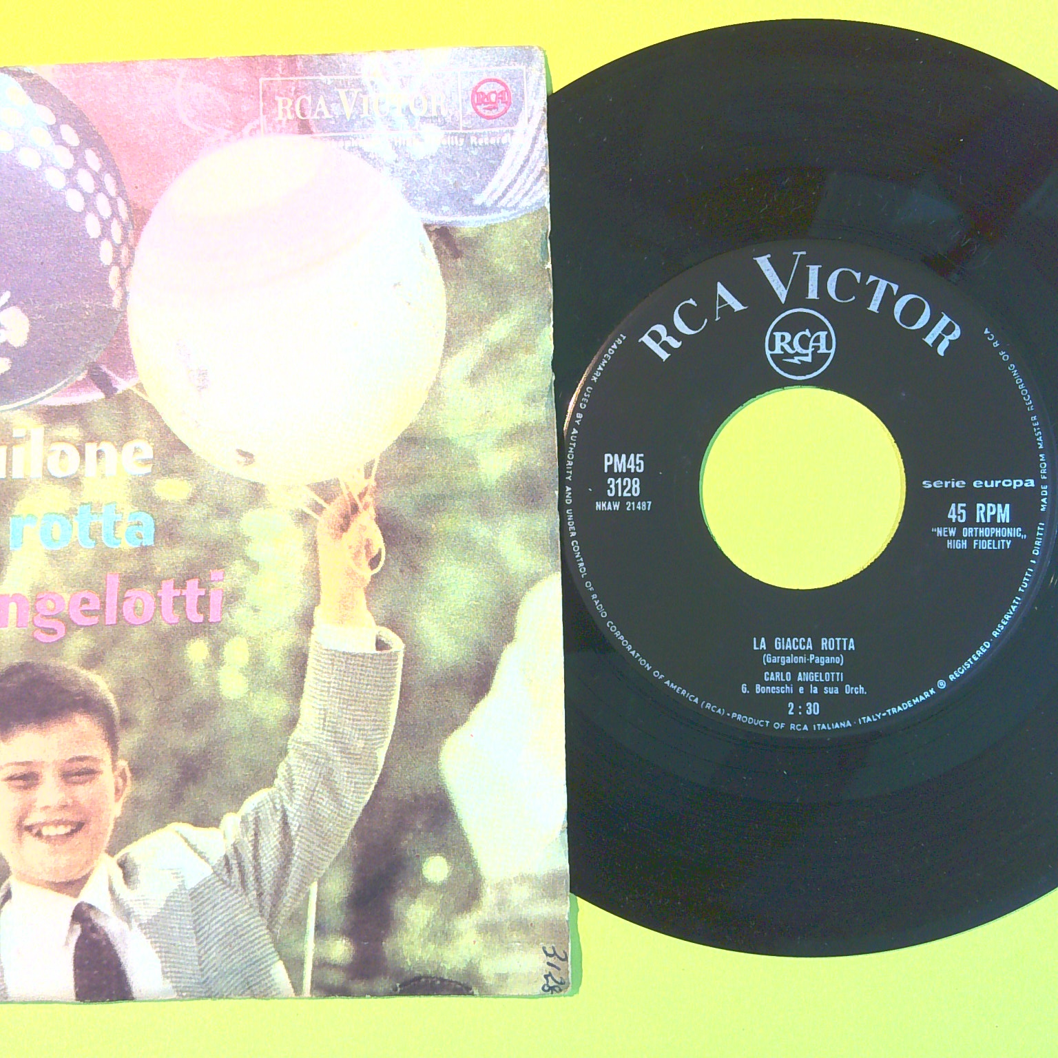 L'AQUILONE/LA GIACCA ROTTA CARLO ANGELOTTI 45 GIRI PM 45 3128 1962 - immagine 2