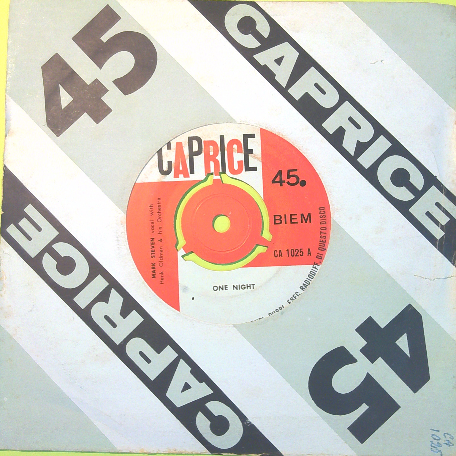 ONE NIGHT/PROBLEMS HENK OLDMAN 45 GIRI CA 1025