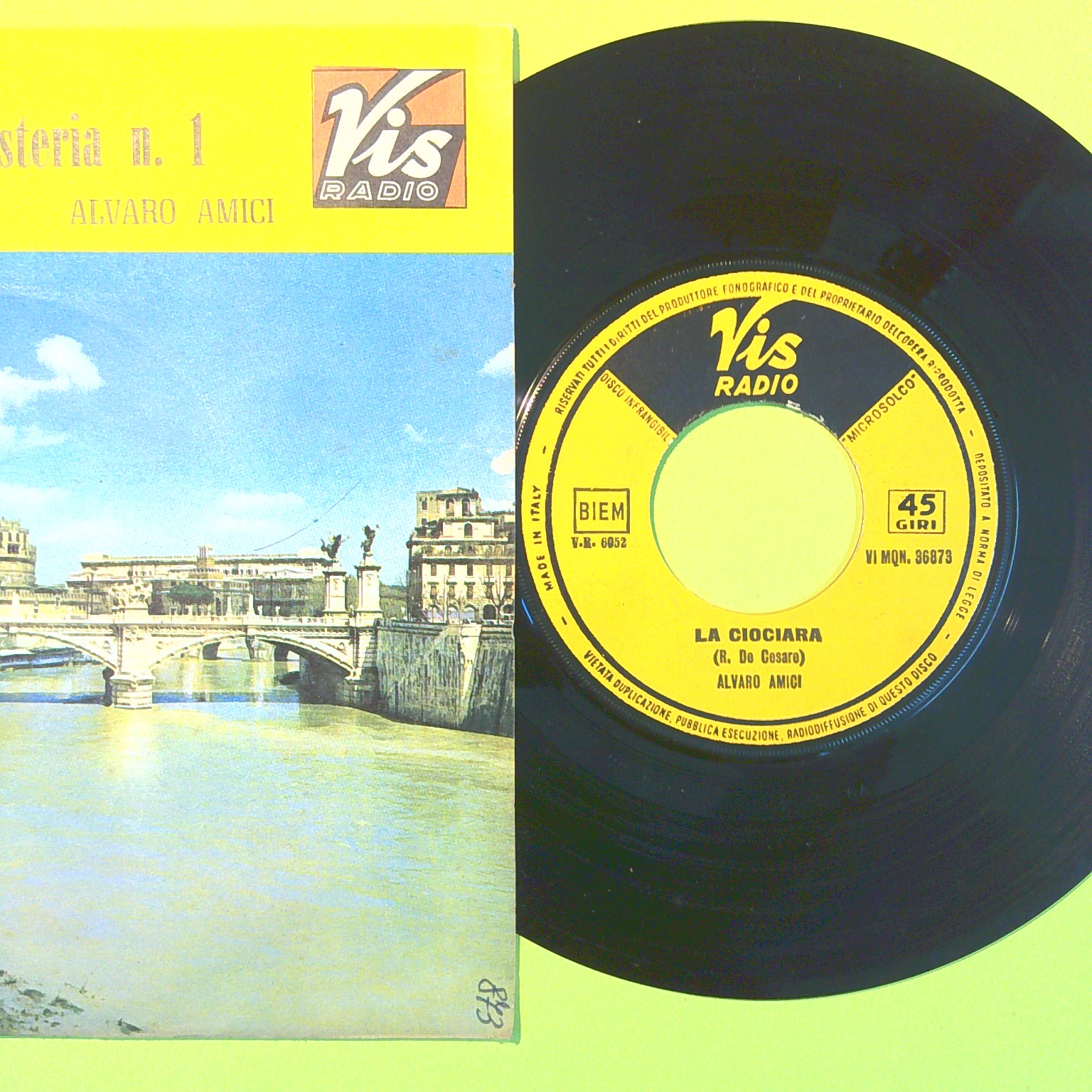 LA CIOCIARA/OSTERIAN.1 ALVARO AMICI 45 GIRI VIMQUN 36873 1964 - immagine 2