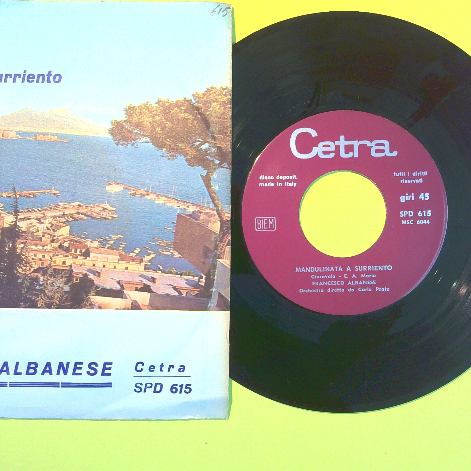 'A SURRENTINA/MANDULINATA A SURRIENTO FRANCESCO ALBANESE 45 GIRI SPD 615 1967 - immagine 2