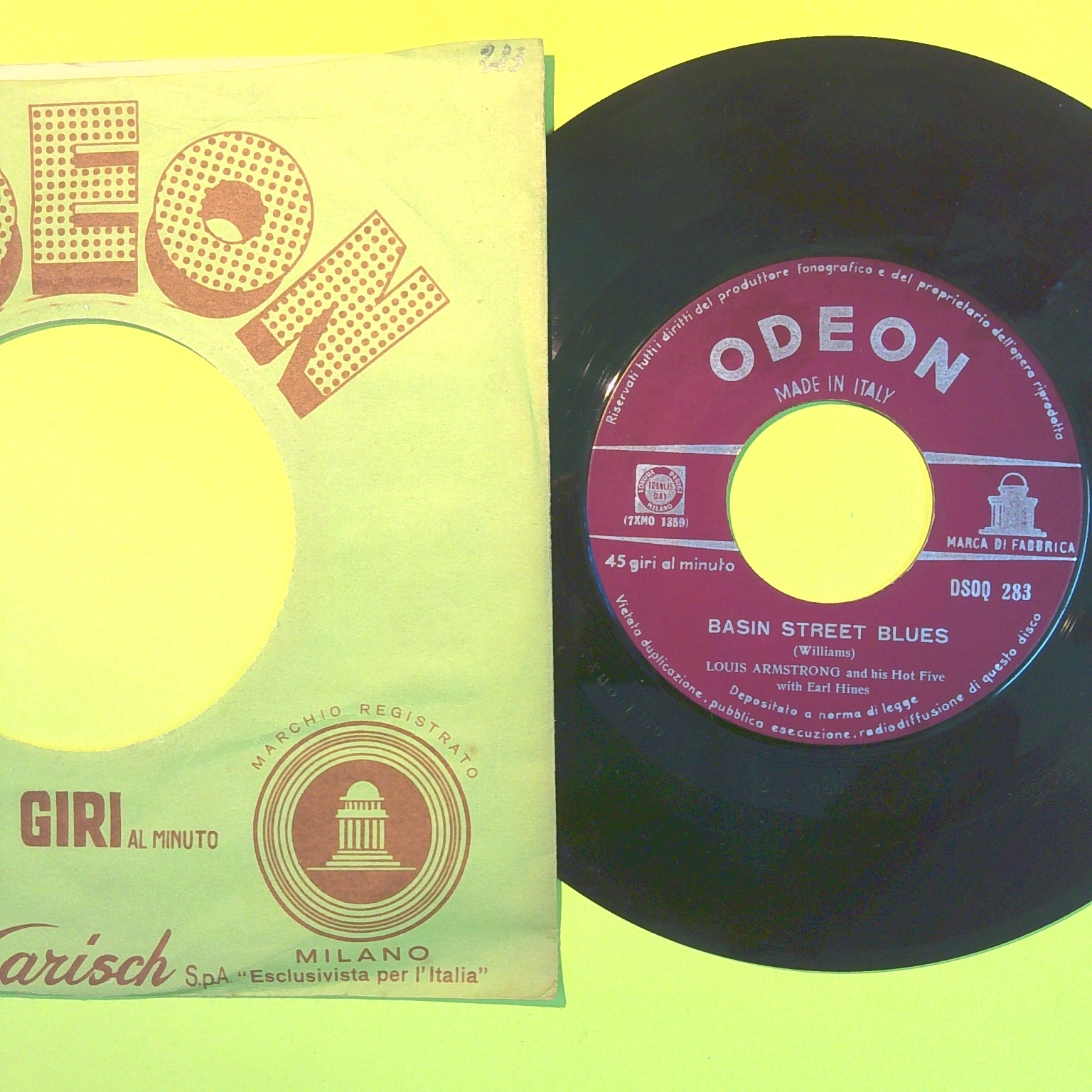 DINAH/BASIN STREET BLUES LOUIS ARMSTRONG 45 GIRI ODEON DSOQ 283 1950 - immagine 2