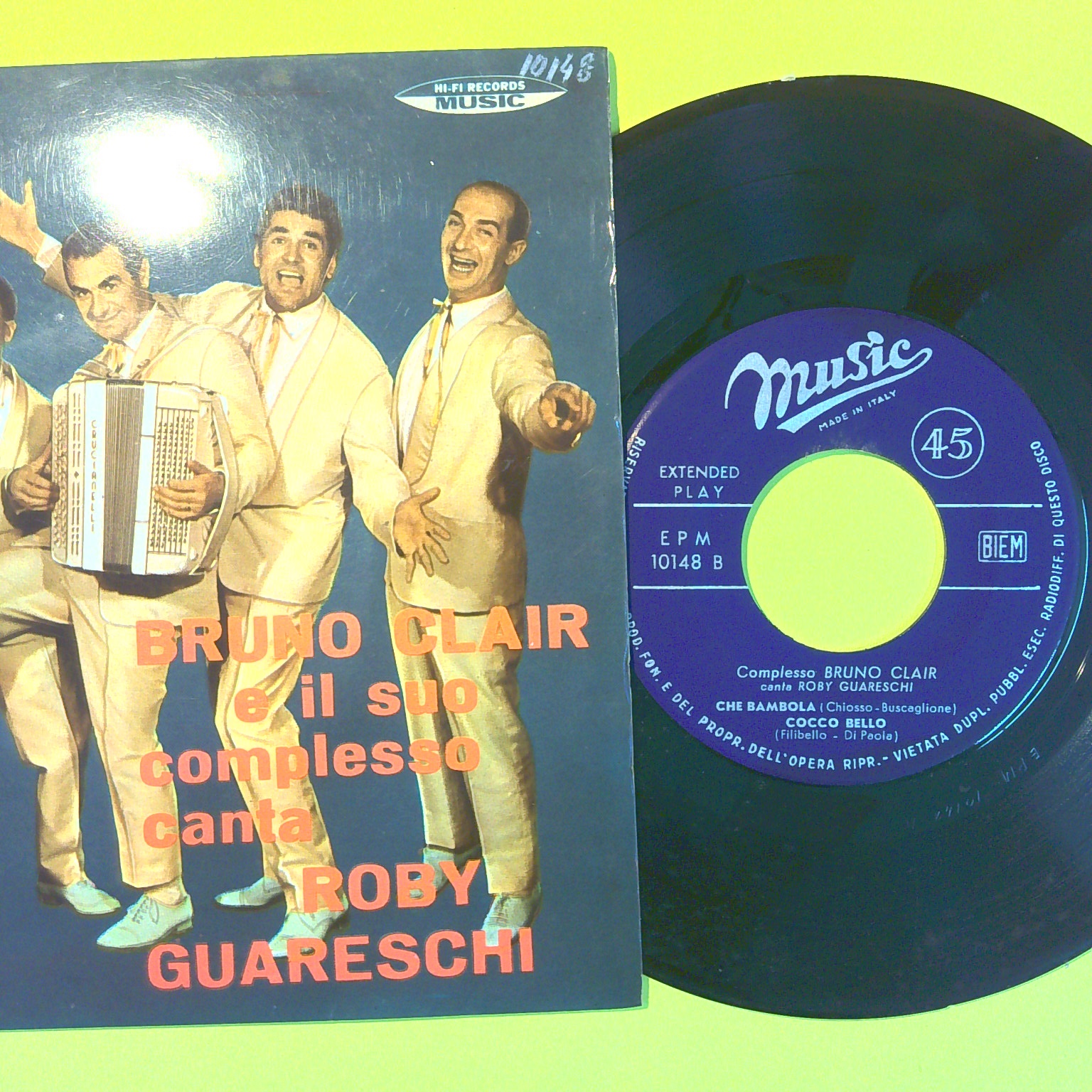 COMPLESSO BRUNO CLAIR CANTA ROBY GUARESCHI 45 GIRI MUSIC EPM 10148 1959 - immagine 2