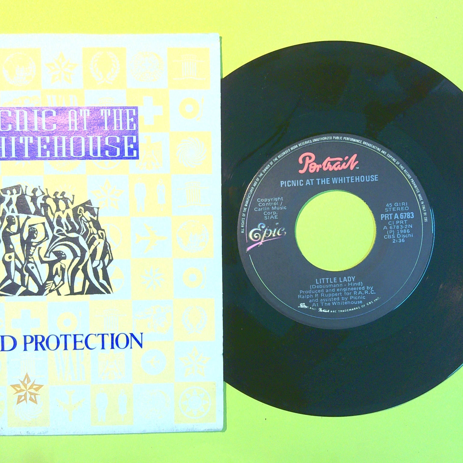 WE NEED PROTECTION/LITTLE LADY PICNIC AT THE WHITEHOUSE 45 GIRI PRT A 6783 1986 - immagine 2