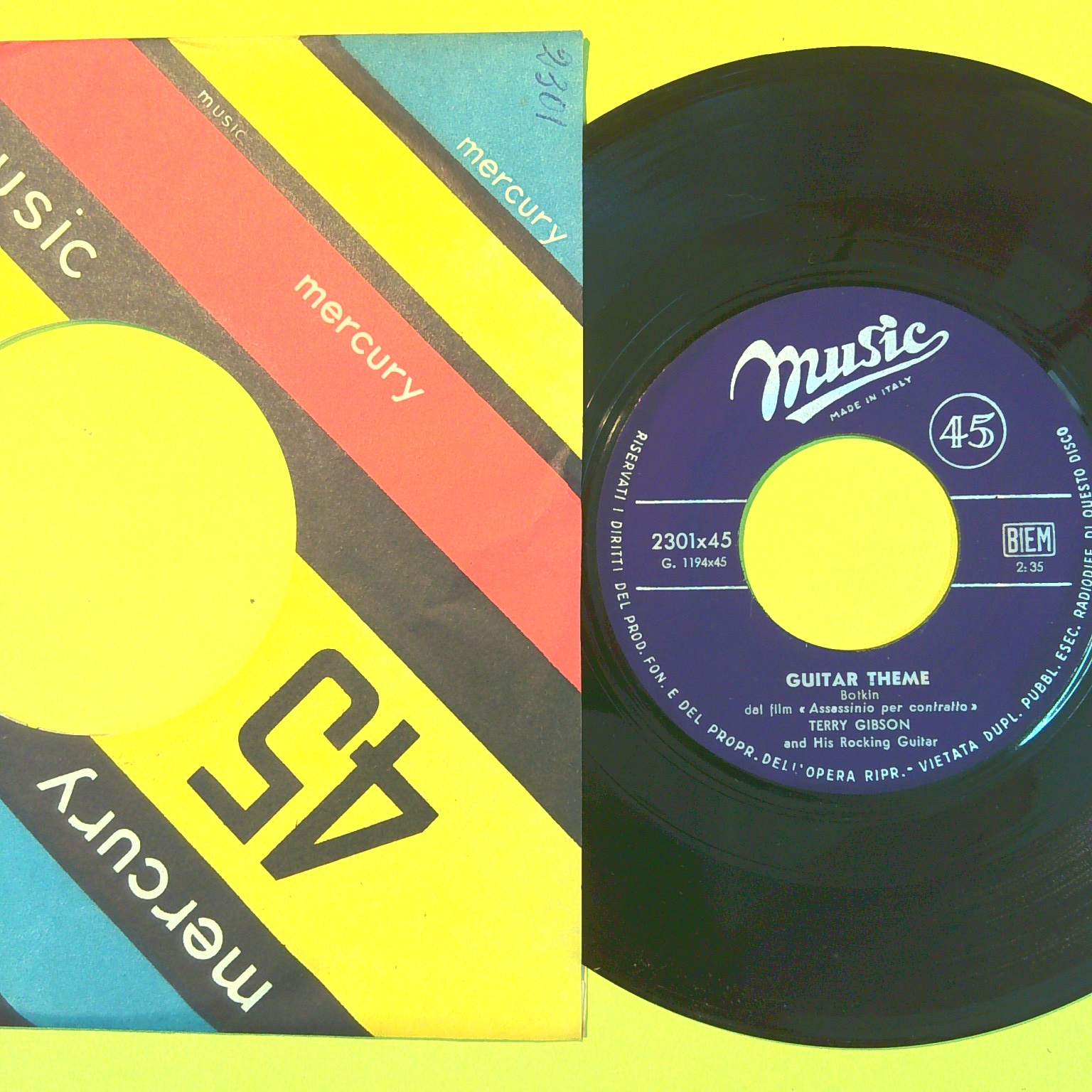 GUITAR THEME/URLO ROCK TERRY GIBSON 45 GIRI MUSIC 2301 1959