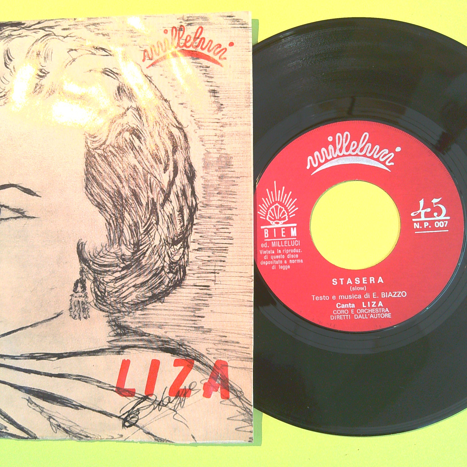 PAROLE AL VENTO/STASERA LIZA 45 GIRI MILLELUCI N.P. 007 - immagine 2