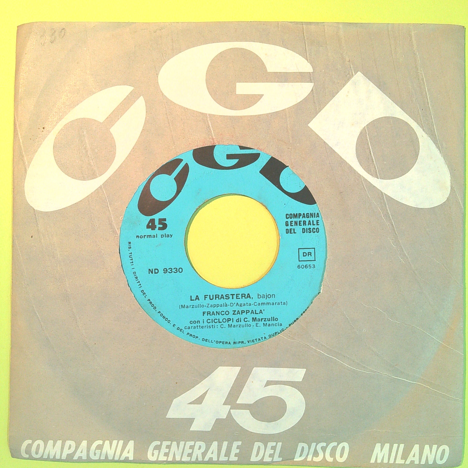 MI SCANTU SIDDU SCIDDICU/LA FURASTERA FRANCO ZAPPALÀ 45 GIRI CGD ND 9330 1962